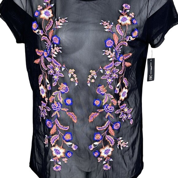 Inc NWT Womens L Sheer Mesh Top Black Floral Embroidered Y2K Witchy Whimsigoth - Picture 7 of 15